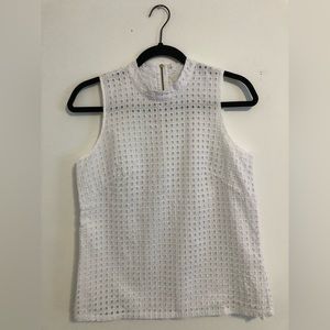 White Eyelet Mockneck High Neck Sleeveless Blouse